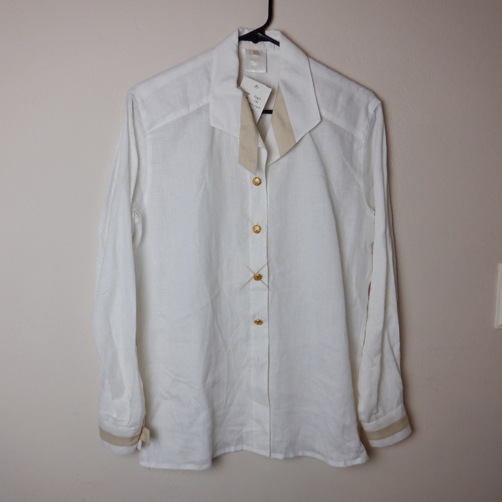 Escada vintage white linen long sleeve top, size 34/small